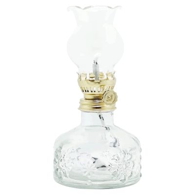 SYALEO Oil Lamp Lantern Oil Lamp for Indoor Use Vintage Colored Glass Small Kerosene Lamp 16.5CM Height Chamber Hurricane Lamp Home Emergency Lighting Clear Glass Top Chimney Tabletop Decor