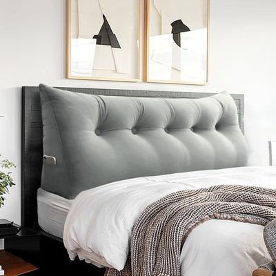 BNCKTRD Headboard Wedge Pillow Large Bolster Triangle Reading Pillow Queen Size Bed Rest Back Support Pillow for Sitting up in Bed Daybed Couch Backrest Cushion Velvet Gray