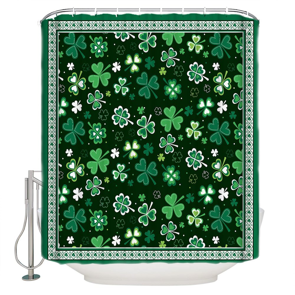 TocaHome Waterproof Shower Curtain for Bathroom with Hooks,St.Patrick's Day Green Shamrock Clover Polyester Fabric Shower Curtain Sets Machine Washable Bath Curtain, 60 x 72 inch