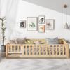 NCKMYB Twin Size Toddlers Montessori Bed with Fence, Wooden Floor Bed Playpen Bed with Doors, Kids Play with Guardrails for Boys Girls (Natural) view 3
