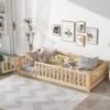 NCKMYB Twin Size Toddlers Montessori Bed with Fence, Wooden Floor Bed Playpen Bed with Doors, Kids Play with Guardrails for Boys Girls (Natural) view 4
