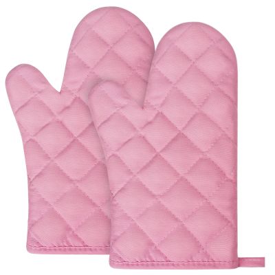 AUAUY Pink Oven Mitts, 1 Pair Kitchen Mittens, 392F Heat Resistant Oven Gloves Non-Slip Kitchen Gloves for Oven, BBQ Gloves-Oven Mitts Infill Cotton Cooking Gloves for Oven Grilling Cooking Baking