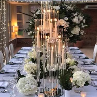 Generic 39" Clear Crystal Glass 10-Arm Round Taper Candelabra