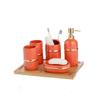 NOBRIM Bathroom Accessory Bathroom Accessories Set 6 Pcs Ceramic Bathroom Amenities Toothbrush Holder,Toothbrush Cup,Soap Dispenser,Soap Dish,Wood Tray Sets Bathroom Wash Set view 2