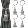 Fenghuangwu 4 Pack Curtain Tie Backs Rope Tassels for Curtains Drape tiebacks Handmade Outdoor Home and Outdoor Decorative (Silver, 4p) view 1