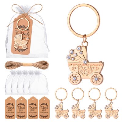 50 Pieces Baby Carriage Shape Keyring/keychain for Baby Boy or Girl Shower,Gender Reveal Party Decorations,Game Prizes, Favors,Gift,Decor,Souvenirs to Guests Bulk with Thank You Tags and Gift Bags