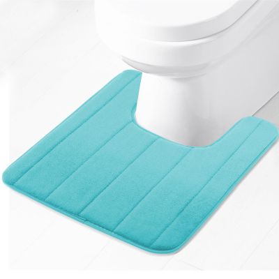 Lifup Soft U-Shaped Bathroom Rug, Memory Foam Bath Mat, Non Slip Water Absorption Dry Fast Toilet Mat, Bathroom Floor Mat Blue 1 1.6 x 2.6 Feet