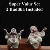 HSINYA Ceramic Buddha Water Fountains Indoor Waterfall with LED 2 Buddhas Mist Water Fountain with Backflow Incense Holder for Feng Shui Strees Relief Wealth-Booming Japanese Decor view 4