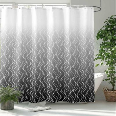 Lansemy Moroccan Pattern Polyester Shower Curtain 60x72 inches, Waterproof Shower Curtains with Plastic Hooks, Washable Bathroom Shower Curtain for Hotel Spa Bath Tub Black Gradient Texture