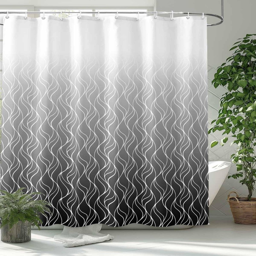 Lansemy Moroccan Pattern Polyester Shower Curtain 60x72 inches, Waterproof Shower Curtains with Plastic Hooks, Washable Bathroom Shower Curtain for Hotel Spa Bath Tub Black Gradient Texture