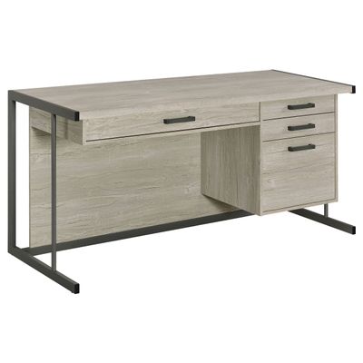 Coaster Home Furnishings - Loomis - Engineered Wood - 60-Inch Desk with Drawers and File Cabinet Drawers, Sled Base, Contemporary Style - Home Office - Whitewashed Grey - 805881