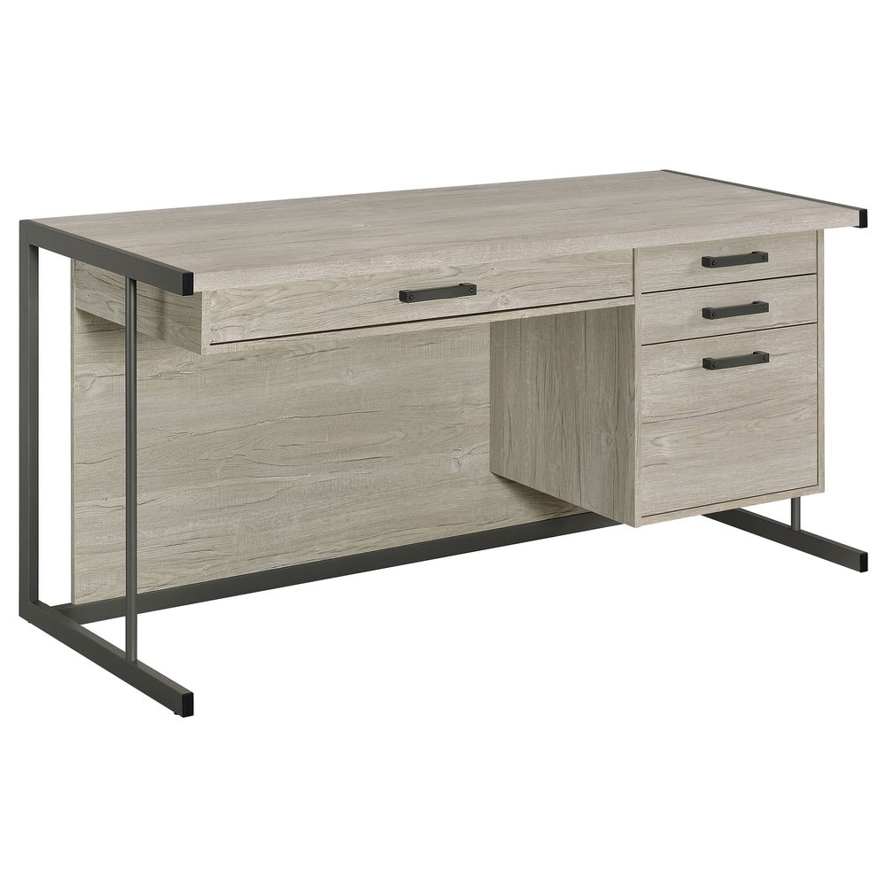 Coaster Home Furnishings - Loomis - Engineered Wood - 60-Inch Desk with Drawers and File Cabinet Drawers, Sled Base, Contemporary Style - Home Office - Whitewashed Grey - 805881