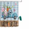 Happy Easter Polyester Shower Curtain 60x72 inches, Waterproof Shower Curtains with Plastic Hooks, Washable Bathroom Shower Curtain for Hotel Spa Bath Tub Truck Rabbit Butt Easter Egg Blue Plaid view 1