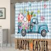 Happy Easter Polyester Shower Curtain 60x72 inches, Waterproof Shower Curtains with Plastic Hooks, Washable Bathroom Shower Curtain for Hotel Spa Bath Tub Truck Rabbit Butt Easter Egg Blue Plaid view 3