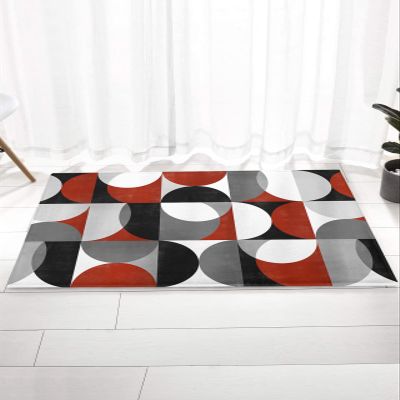 Red Grey Bathroom Runner Rug Bathmat Soft Bath Shower Bathtub Kitchen Door Mat, Washable Floor Doormat Area Carpet for Bedroom Laundry Room Hallway, Abstract Retro Middle Century Geometric Art 16"x24"
