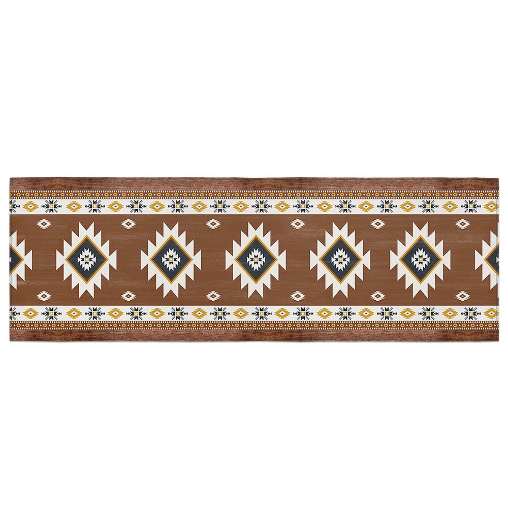 Bohemia Southwest Bathroom Runner Rug Bathmat Soft Bath Shower Bathtub Kitchen Door Mat,Washable Floor Doormat Area Carpet for Bedroom,Rustic American Native Tribal Geometric Brown 24"x71"