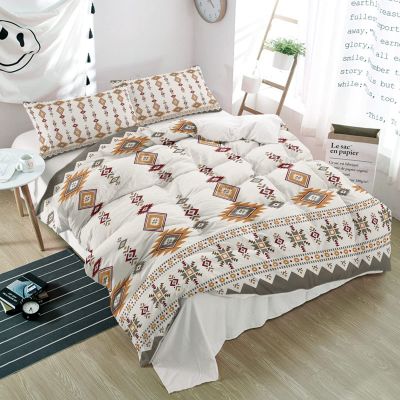 3 Pieces Duvet Cover Queen Bedding Sets Mid Century Boho Prismatic Ethnic Totem Luxury Soft Comforter Cover with Pillowcases Retro Geometric Aztec Symbol Microfiber Quilt Covers Set for Bedroom Decor
