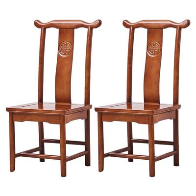 KWOKING Traditional Style Solid Wood Side Chair Matte Finish Slat Back Dining Chair for Home Modern Chinese Dining Chair Hotel Restaurant Backrest Seat Stool Rubber Wood Brown Set of 2