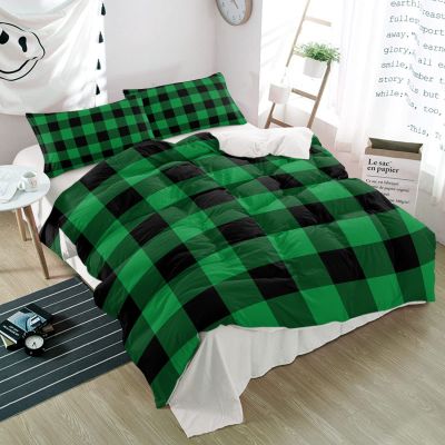 3 Pieces Duvet Cover Queen Bedding Sets Spring Green Black Plaid Geometric St. Patrick's Day Luxury Soft Comforter Cover with Pillowcases Farmhouse Style Microfiber Quilt Covers Set for Bedroom Decor