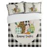 3 Pieces Duvet Cover Cal King Bedding Sets Easter Bunny Egg Leopard Black Checker Luxury Soft Comforter Cover with Pillowcases Spring Rabbit Carrot Microfiber Quilt Covers Set for Bedroom Decor view 2