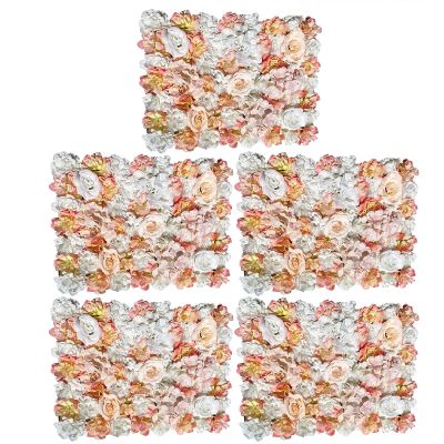 5 Pcs Artificial Flowers Wall,Silk Flower Roses Hanging Wall Panel,Flower Wall Panel Set,Champagne Romantic Flower Wall for Decoration Wedding Party Backdrop Decoration
