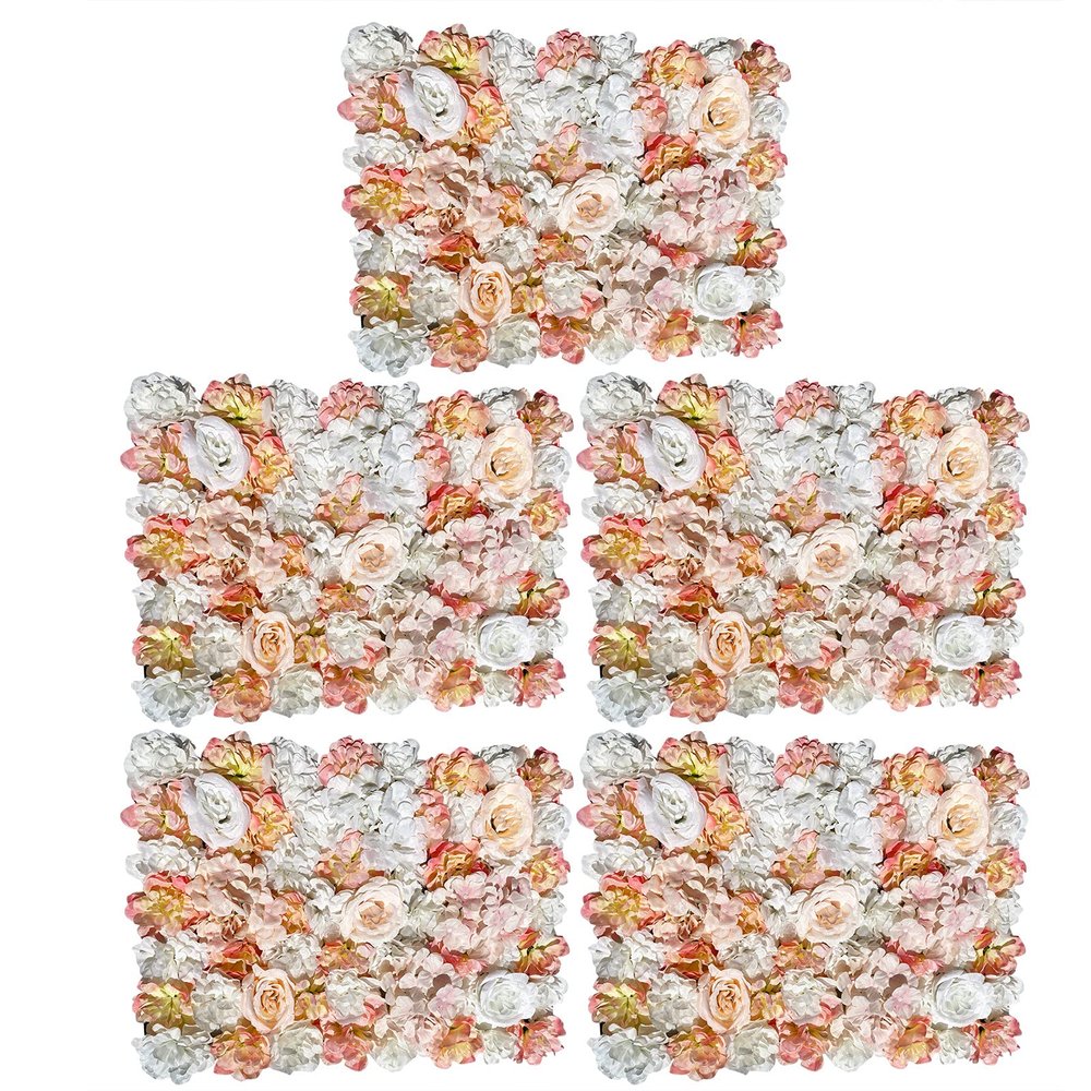 5 Pcs Artificial Flowers Wall,Silk Flower Roses Hanging Wall Panel,Flower Wall Panel Set,Champagne Romantic Flower Wall for Decoration Wedding Party Backdrop Decoration