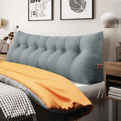 BNCKTRD Headboard Pillow Wedge King Size Large Bolster Pillow for Daybed Triangle Back Support Reading Pillow for Sitting Up in Bed XXL Couch Rest Backrest Cushion Linen Gray
