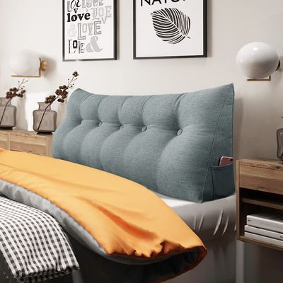BNCKTRD Headboard Pillow Wedge Queen Size Large Bolster Pillow for Daybed Triangle Reading Pillow Back Support Pillow for Sitting Up in Bed XXL Couch Rest Backrest Cushion Linen Gray