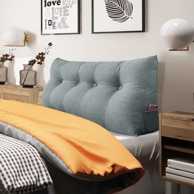 BNCKTRD Headboard Pillow Wedge Full Size Large Bolster Pillow for Bed Triangle Reading Pillow Back Support Pillow for Sitting Up in Bed XXL Couch Daybed Bed Rest Backrest Cushion Linen Gray