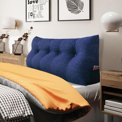 BNCKTRD Headboard Pillow Wedge Full Size Large Bolster Pillow for Bed Triangle Reading Pillow Back Support Pillow for Sitting Up in Bed XXL Couch Daybed Rest Backrest Cushion Linen Blue