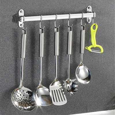 Bonlting 14.6 Inch Kitchen Utensil Hanger Holder Stainless Steel Hanging Pot Rack Hanger with 6 Hooks for Kitchen Bathroom Living Room(Silver)