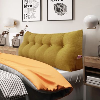 BNCKTRD Queen Size Triangle Reading Pillow - Large Bolster Back Support for Sitting Up in Bed, XXL Couch Daybed Bed Rest Backrest Cushion - Linen Yellow
