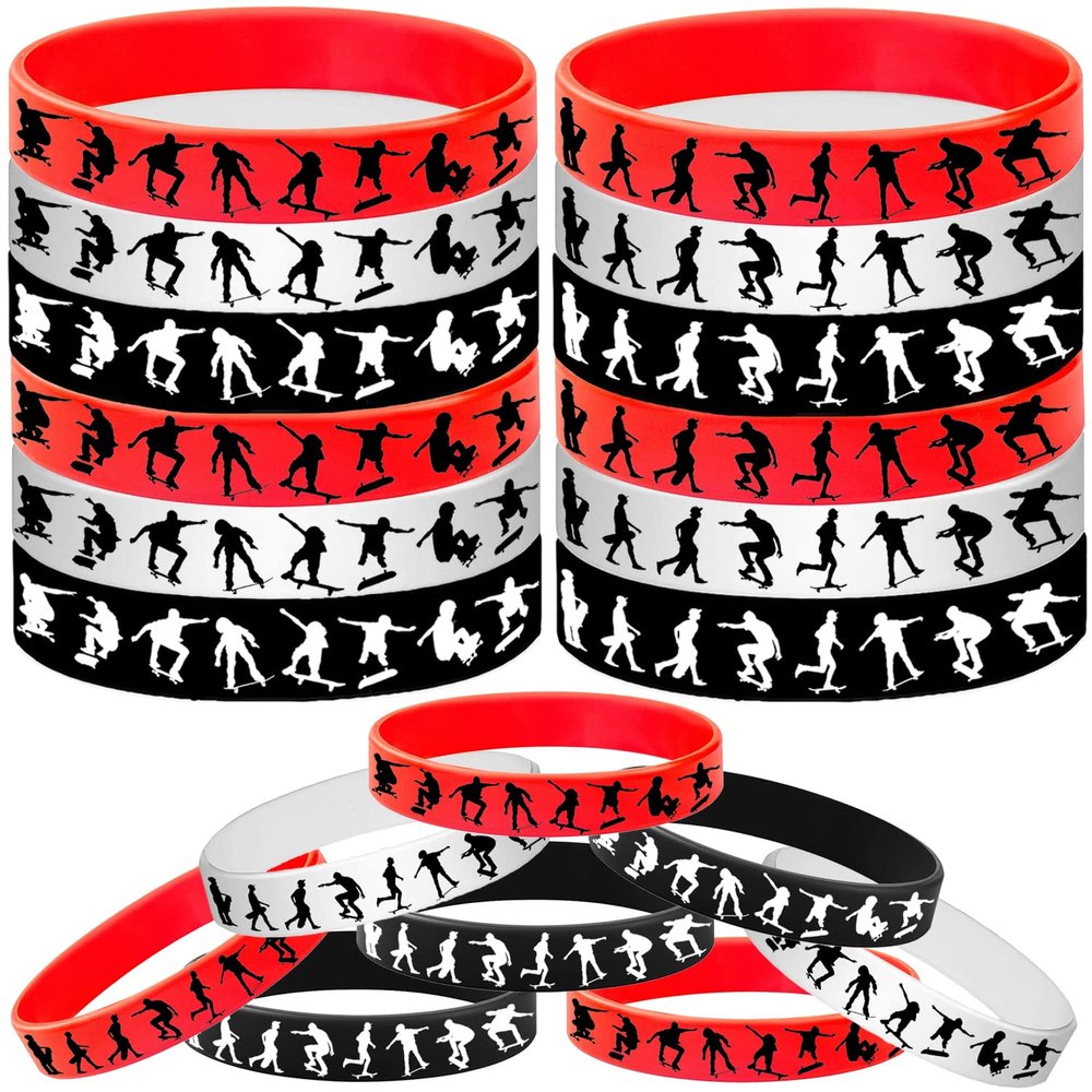 48PCS Skateboard Rubber Bracelets Sport Silicones Wristbands Party Supplies-Skateboard Themed Party Decorations Birthday Baby Shower Party Favors