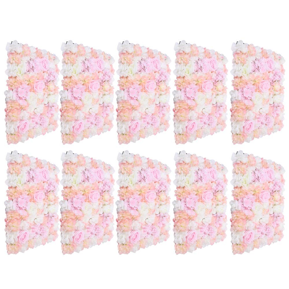 10 Pcs Flower Wall Mat,Silk Fabric Wall Decor,Artificial Rose Flower Wall Pink Flower Wall Decor for Decoration Wedding Party Backdrop Decoration