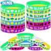 Oringaga 24PCS Rainbow Slime Themed Rubber Wristbands -Art Paint Silicone Bracelets Party Supplies Birthday Wedding Party Favors view 2