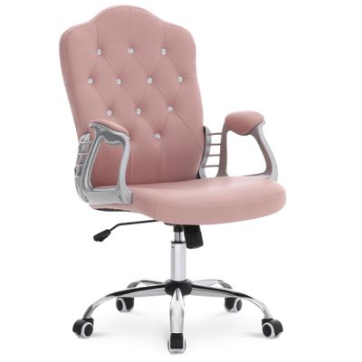 BarberPub Adjustable Home Office Chair, Makeup Vanity Lumbar Support Work Chair, Cute Swivel Rolling Nail Station, Ergonomic with Armrest, Computer Task Armchair with Metal Base 3535 (Pink)