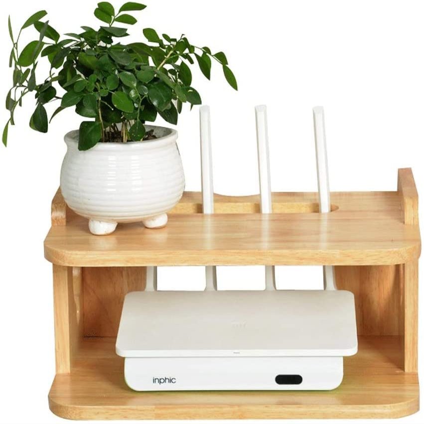 AVEEWA Wireless Router Storage Shelf Solid Wood Wireless Router Storage Shelf - Creative Living Room Set-top Box Finishing Shelf WiFi Floating Shelf