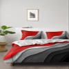 4 Piece Full Abstract Red Black Grey Ripple Striped Breathable Comforter Covers Ultra Soft Bed Sheet with Decoretive 2 Pillow Shams Bedding Collection Sets Modern Art view 2