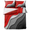 4 Piece Full Abstract Red Black Grey Ripple Striped Breathable Comforter Covers Ultra Soft Bed Sheet with Decoretive 2 Pillow Shams Bedding Collection Sets Modern Art view 3