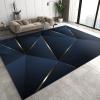 Modern Blue Gold Line Geometry Area Rug, Retro Light Luxury Art Style Indoor Non-Slip Kids Rugs, Machine Washable Breathable Durable Carpet for Front Entrance Floor Decor-2x3ft view 1