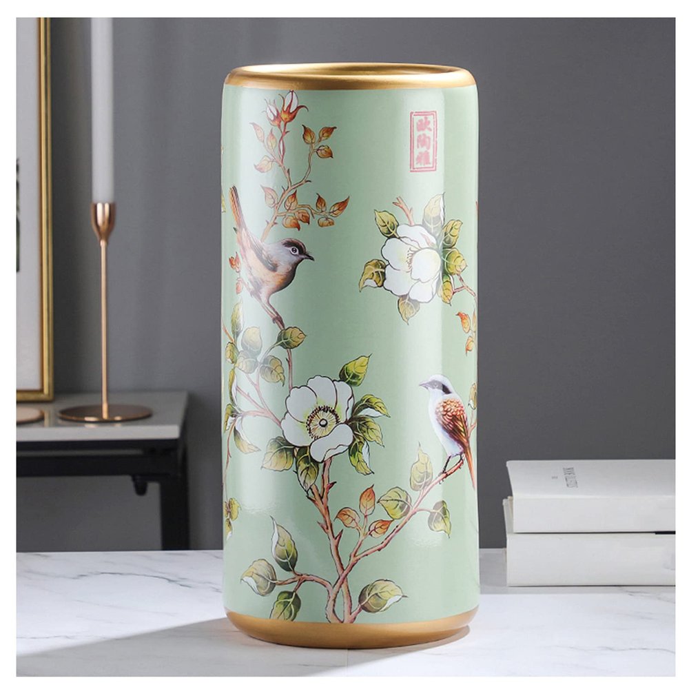 Cvohnb 19.5x44cm Vintage Ceramic Umbrella Stand Hand-appliqu Chinese Umbrella Holder Floor Standing Cane Holder Placed at Hotel Office Home Entrance