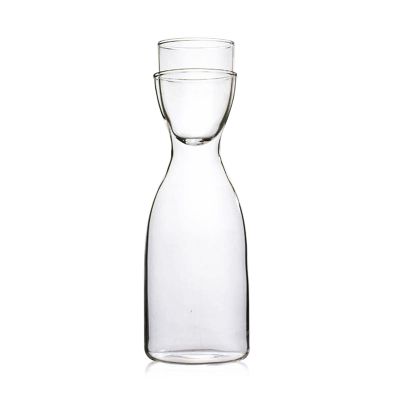DCQRY Bedside Water Carafe Set with Tumbler Glass, 20oz/590ML Clear Glass Juice Water Pitcher, Nightstand Glass Carafe with Cup, Glass Mouthwash Bottle for Bathroom Bedroom