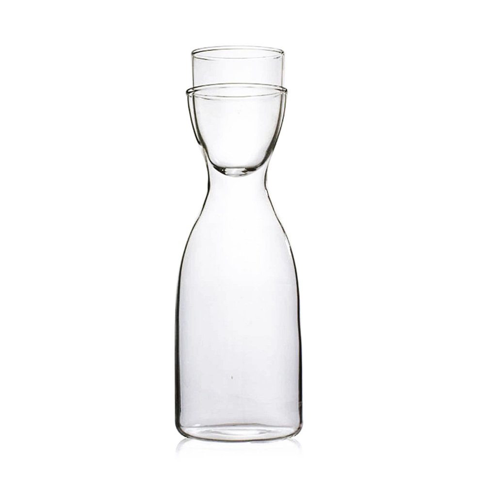 DCQRY Bedside Water Carafe Set with Tumbler Glass, 20oz/590ML Clear Glass Juice Water Pitcher, Nightstand Glass Carafe with Cup, Glass Mouthwash Bottle for Bathroom Bedroom