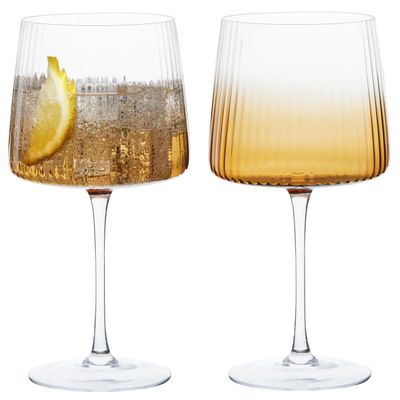 Anton Studio Designs Empire Handmade Gin Glasses for Wine, Cocktails, or Water - 23.5 oz - Amber - Set of 2 Elegant Cocktail Glasses