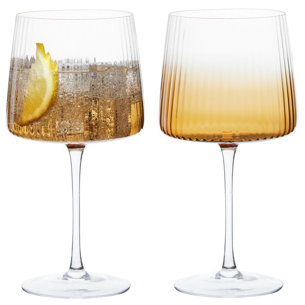 Anton Studio Designs Empire Handmade Gin Glasses for Wine, Cocktails, or Water - 23.5 oz - Amber - Set of 2 Elegant Cocktail Glasses