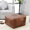 BBHHOMES Handmade Eco-Friendly Geometric Leather Pouf Brown Color Square 21" x 21" x 12" Buffalo Leather Pouf for Living Room, Bedroom Seating, Patio view 1