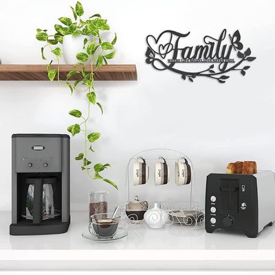 JILIP Metal Family Wall Art Decor, Where Life Begins Love Never Ends, Black Hanging Wall Silhouette Plaque, Outdoor Indoor Home Decor (Size : 19.7IN/50cm)