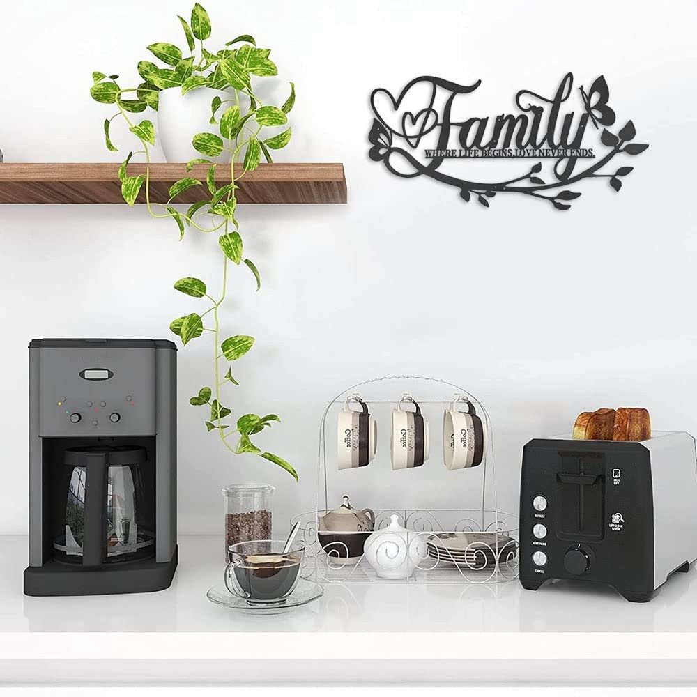 JILIP Metal Family Wall Art Decor, Where Life Begins Love Never Ends, Black Hanging Wall Silhouette Plaque, Outdoor Indoor Home Decor (Size : 19.7IN/50cm)