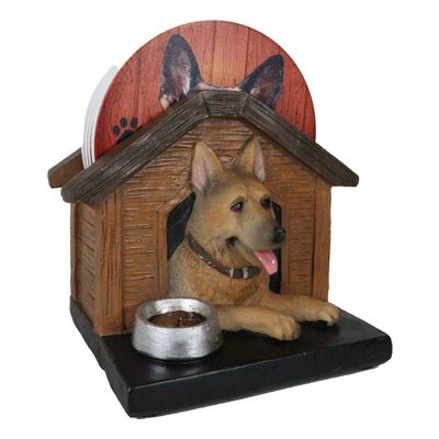 1 Pcs of Canine Service Dog in Doghouse Coaster Set Holder and 4 Coasters