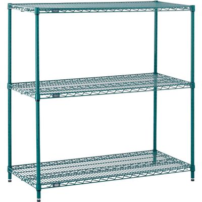 Nexel 3 Tier Wire Shelving Starter Unit, Poly-Green, 54"W x 24"D x 34"H